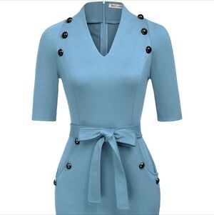 Chic Light Blue Buttoned Dress - LIKE NEW - Grace Karin Women's Size L